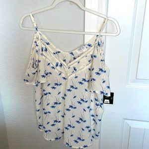 Sienna sky blue floral white off shoulder ruffle blouse size M